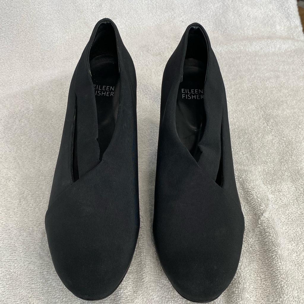 Eileen Fisher Women Peek Grosgrain Bootie Pump Black 8 Cutout Slip On Block Heel